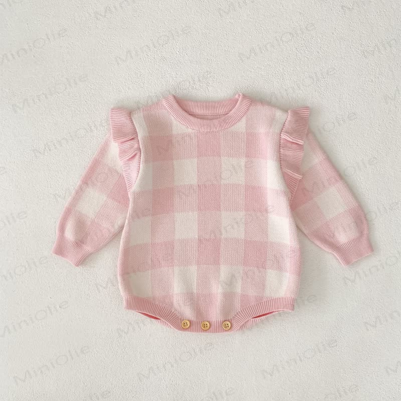 Baby Plaid Knit Flutter Sleeves Bodysuit - Pink - 18-24M - image 3