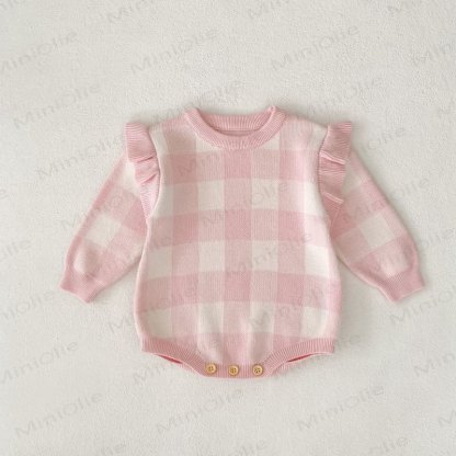 Baby Plaid Knit Flutter Sleeves Bodysuit - Pink - 18-24M - image 3