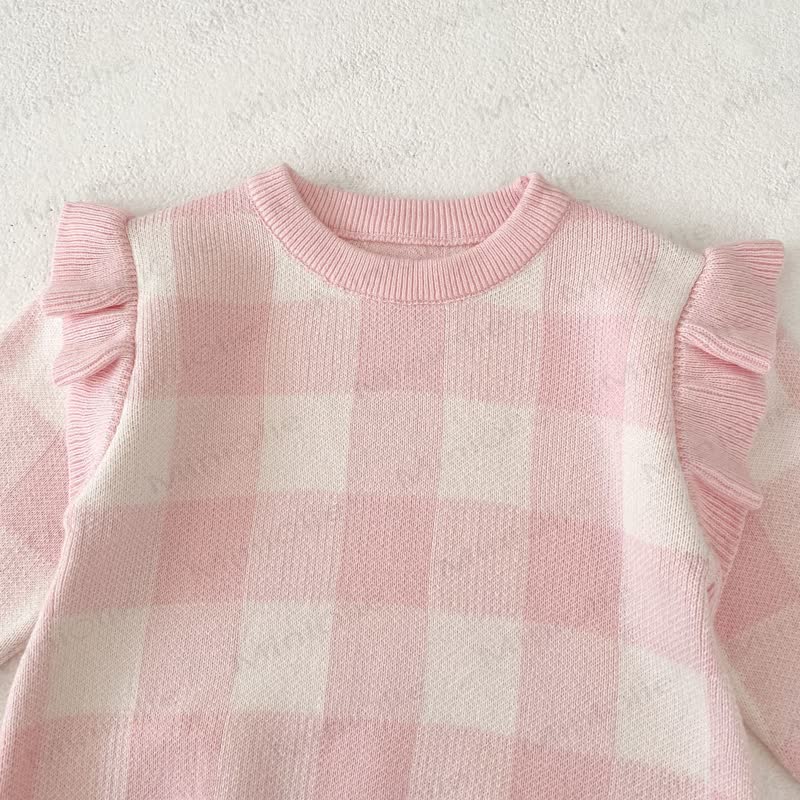 Baby Plaid Knit Flutter Sleeves Bodysuit - image 6