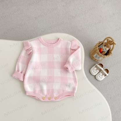 Baby Plaid Knit Flutter Sleeves Bodysuit - image 5
