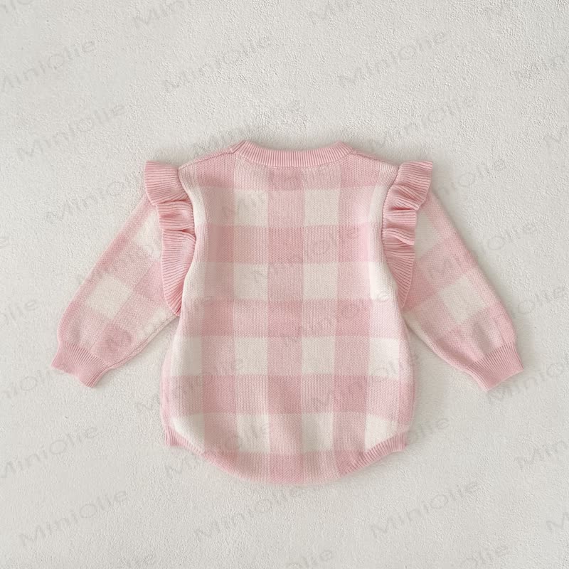 Baby Plaid Knit Flutter Sleeves Bodysuit - image 4