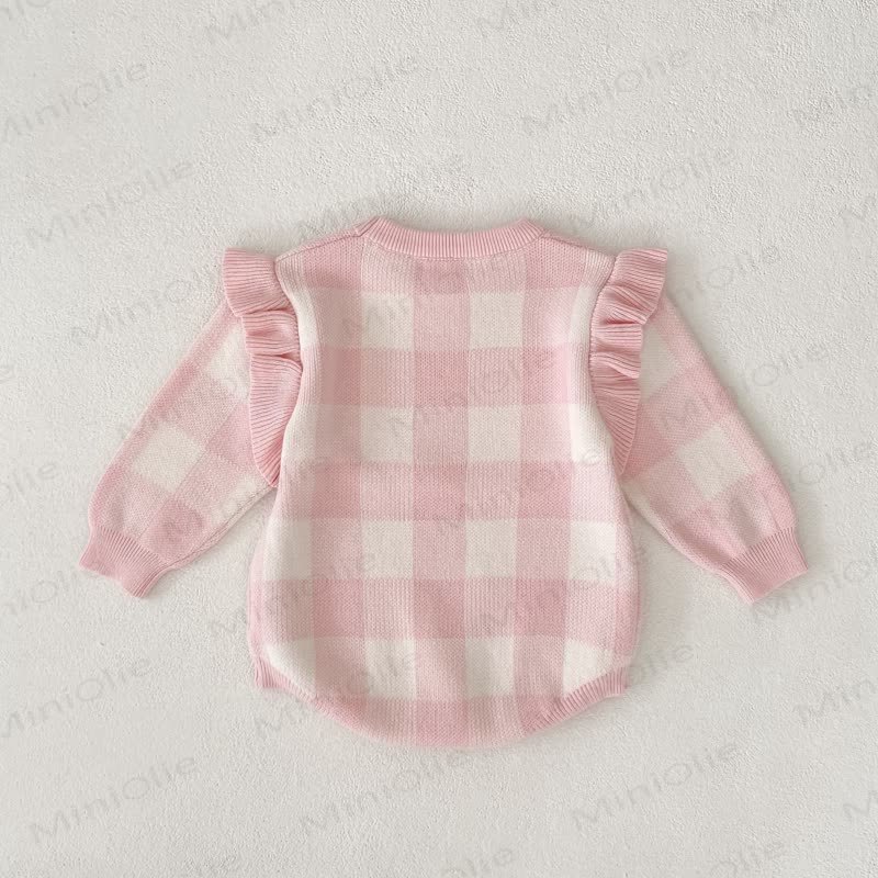 Baby Plaid Knit Flutter Sleeves Bodysuit - image 4