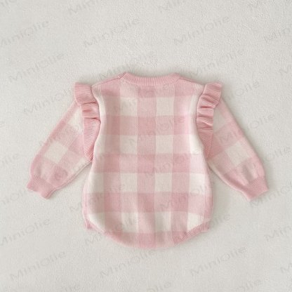 Baby Plaid Knit Flutter Sleeves Bodysuit - image 4