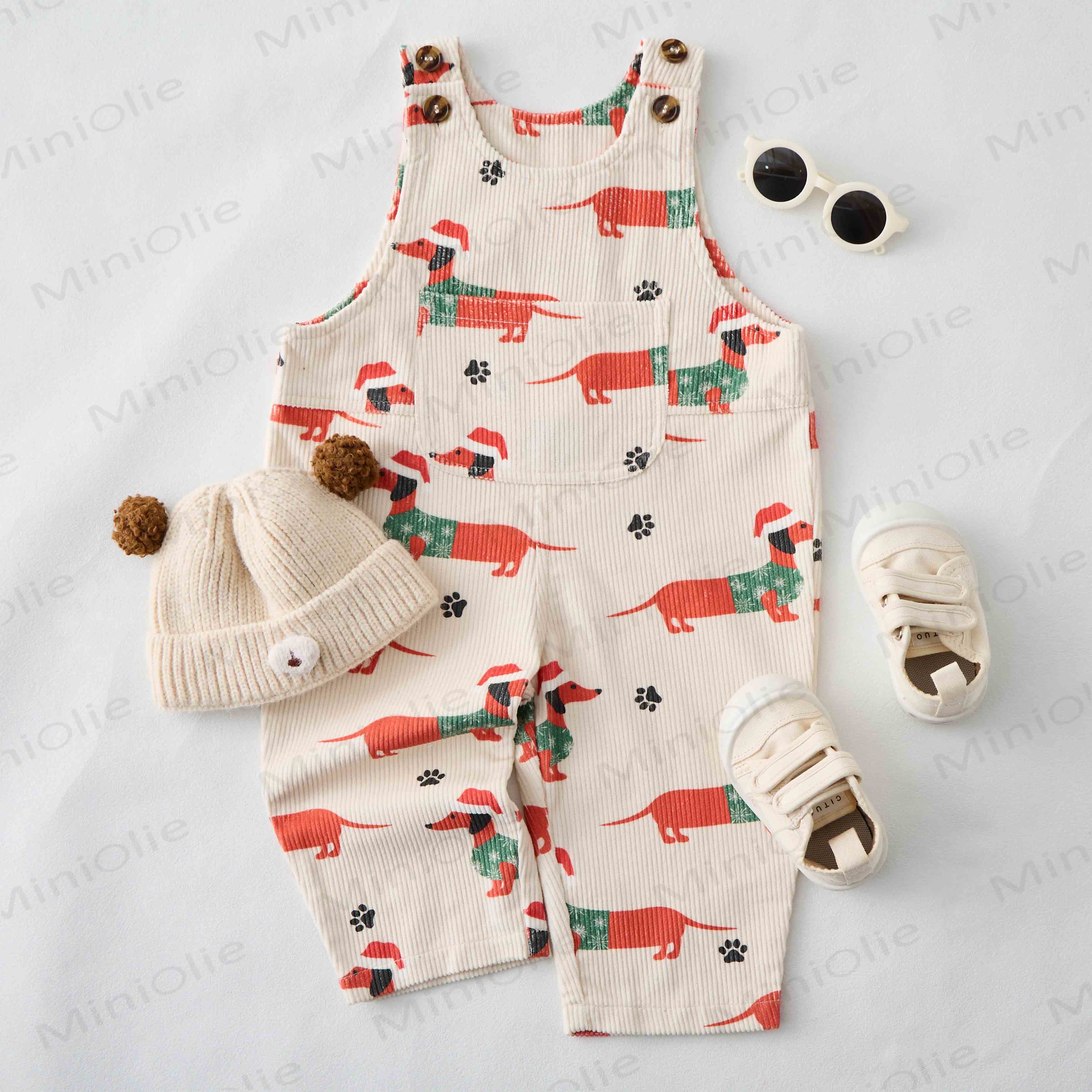 Baby Toddler Christmas Dachshund Corduroy Overalls  - image 2
