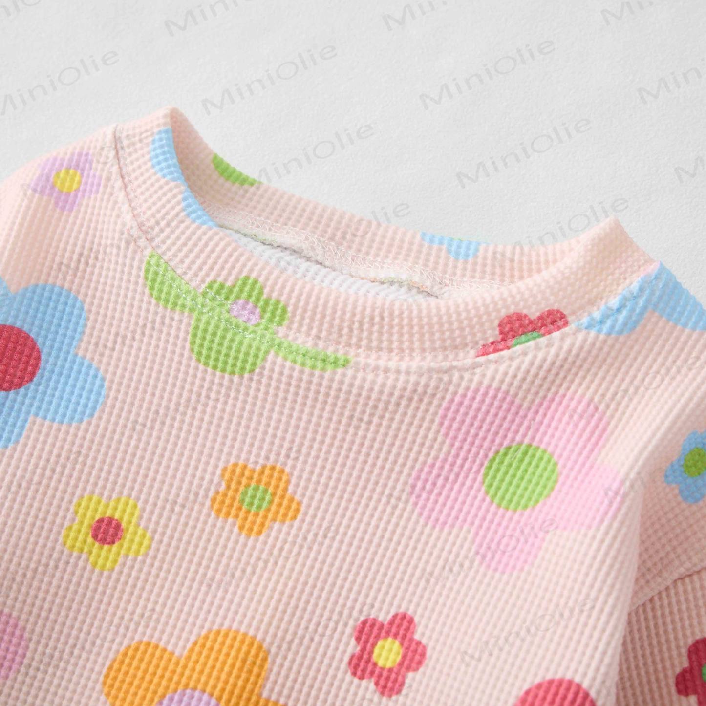 Baby Waffle Dopamine Flowers Sweatshirt 2-piece Set - image 3