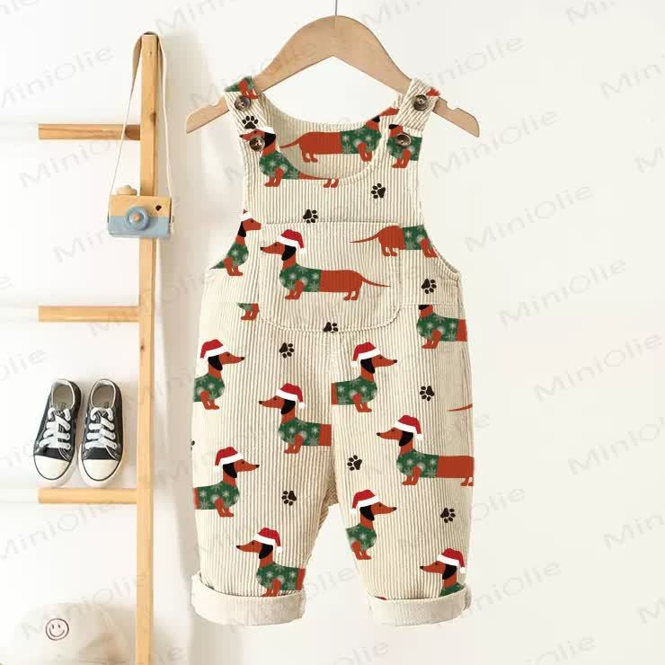Baby Toddler Christmas Dachshund Corduroy Overalls  - Beige - 3-5T - image 1