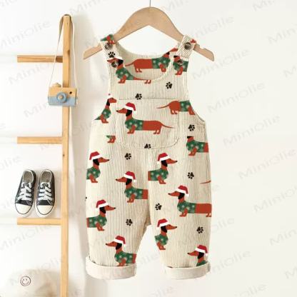 Baby Toddler Christmas Dachshund Corduroy Overalls  - Beige - 3-5T - image 1