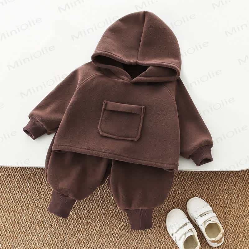 Toddler Kid Solid Color Fleece Lined 2-piece Set - image 2
