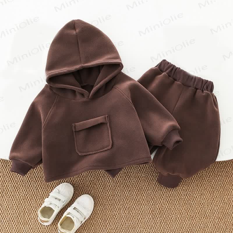 Toddler Kid Solid Color Fleece Lined 2-piece Set - Brown - 10Y - image 1