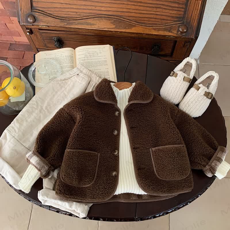  Baby Solid Color Lapel Outerwear - Brown - 10Y - image 2