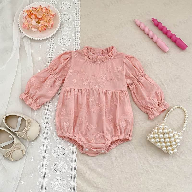 Baby Embroidered Solid Color Bodysuit - Pink - 18-24M - image 1