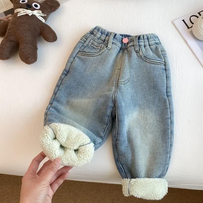 Toddler Kid Bunny Denim Fleece Lined Pants - Blue - 10Y - image 1