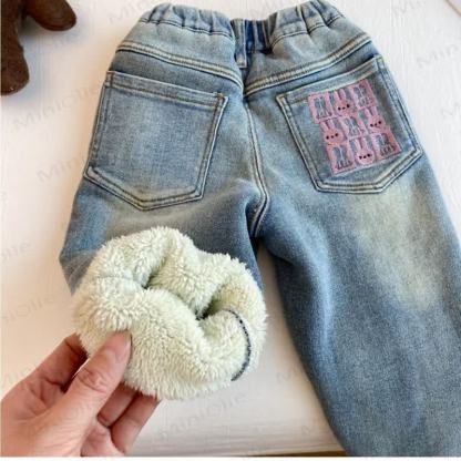 Toddler Kid Bunny Denim Fleece Lined Pants - image 4