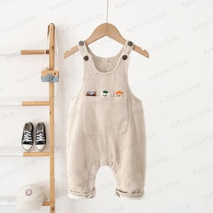 Baby Toddler Animal Corduroy Fleece Lined Overalls - Beige - 3-5T - image 2