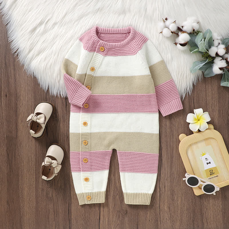 Baby Knit Striped Romper - Pink - 18-24M - image 1
