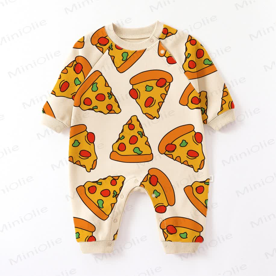Baby Funny Pizza Print Beige Romper - Beige - 18-24M - image 1