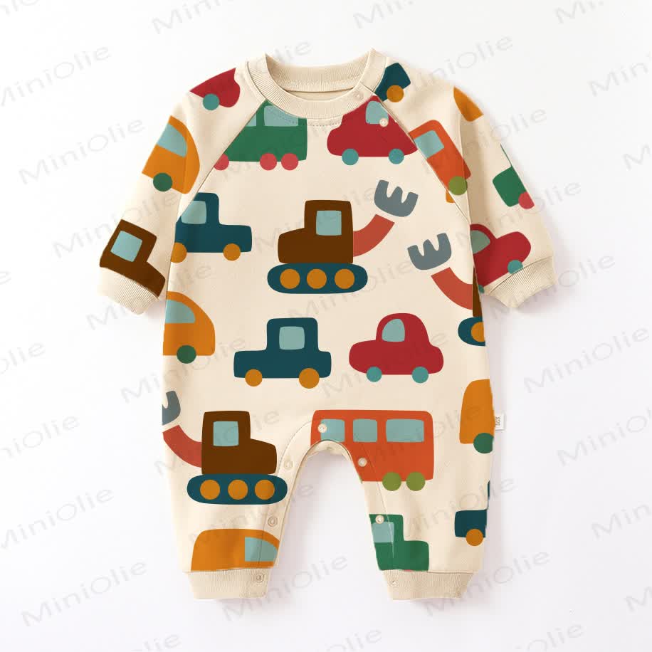 Baby Colored Cartoon Cars Beige Romper - Beige - 2-3T - image 1