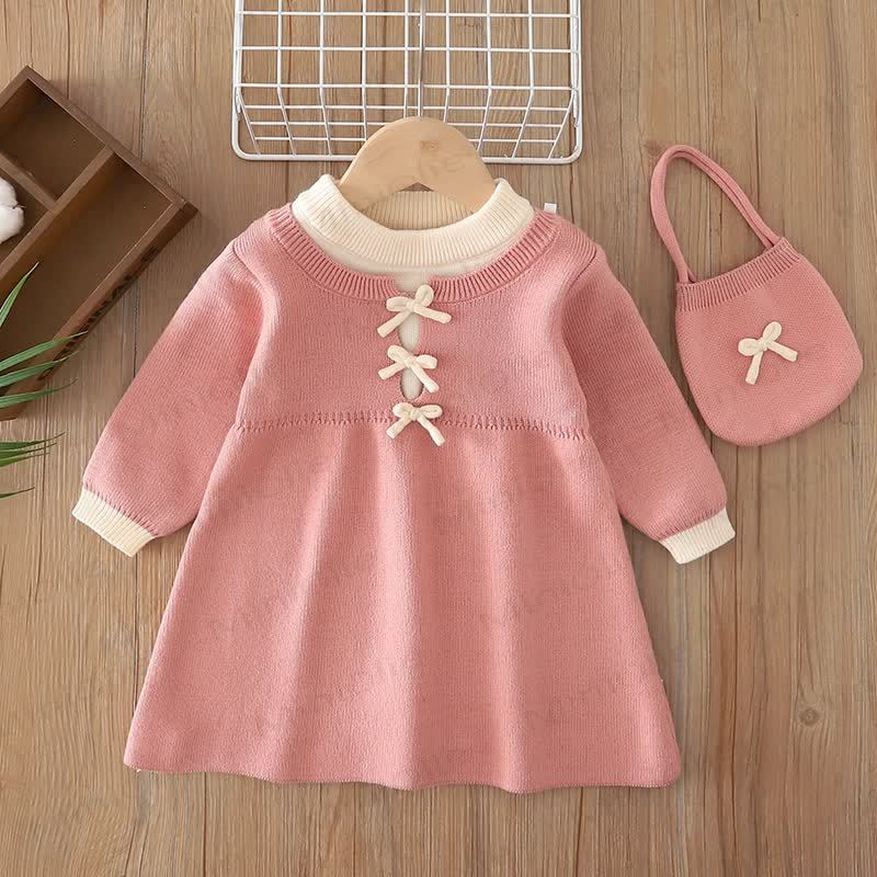 Toddler Girl Bow Knit Christmas Dress - Fleece Pink - 8Y - image 3