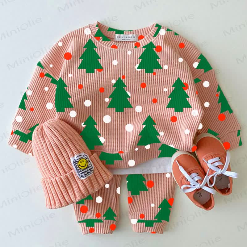 Baby Waffle Christmas Tree Sweatshirt 2-piece Set - Pink - 18-24M - image 1