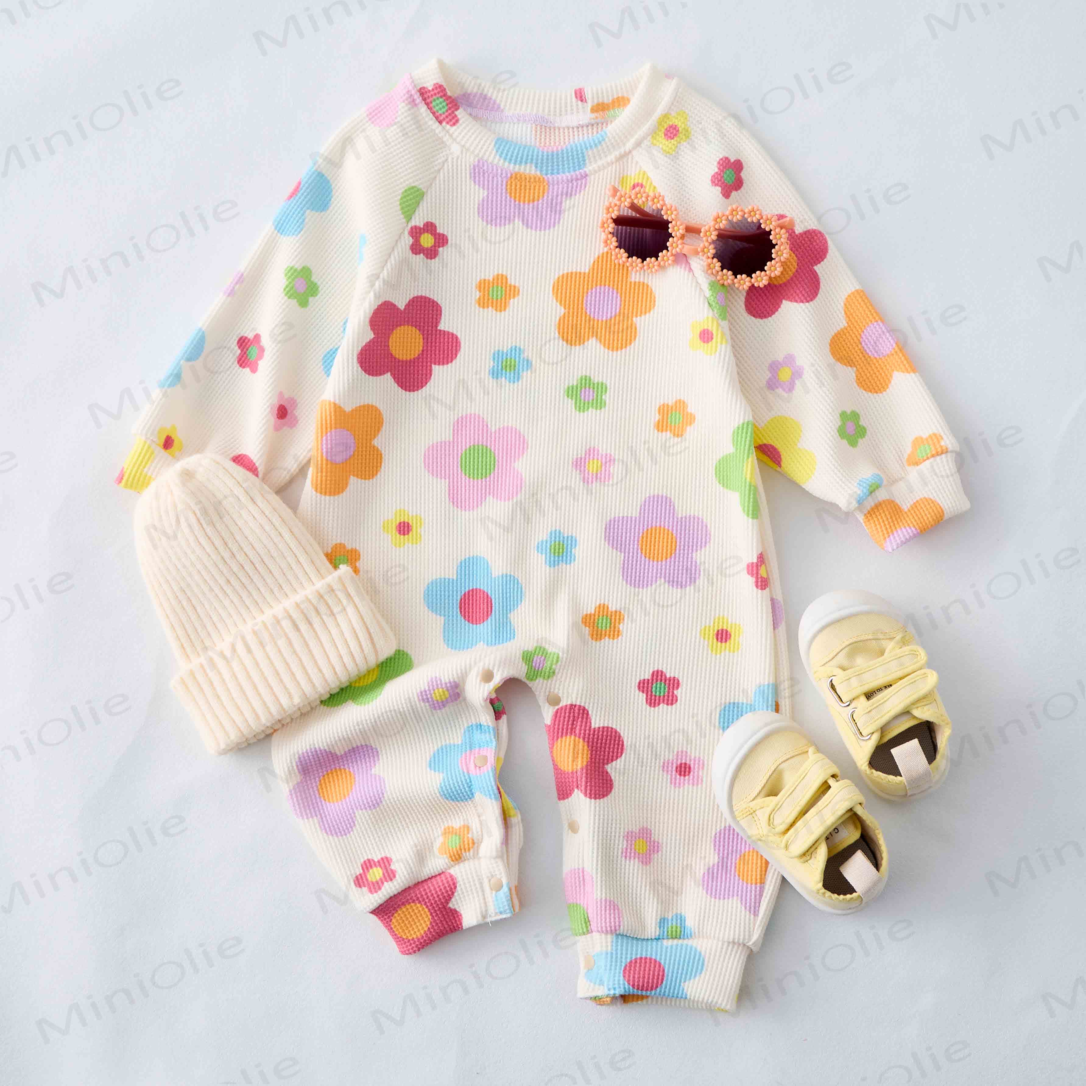 Baby Waffle Dopamine Flowers Romper - image 2