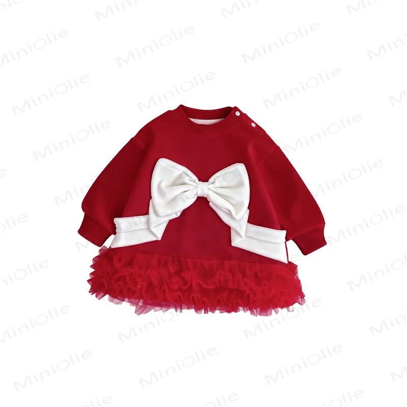 Baby Girl Bow Mesh Fleece Lined Dress - image 3