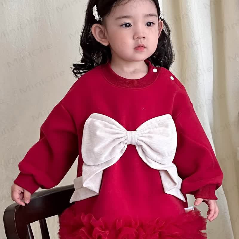 Baby Girl Bow Mesh Fleece Lined Dress - image 2