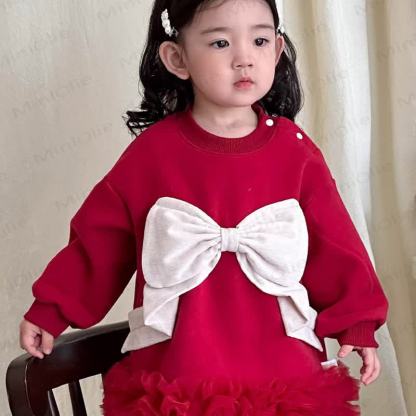 Baby Girl Bow Mesh Fleece Lined Dress - image 2