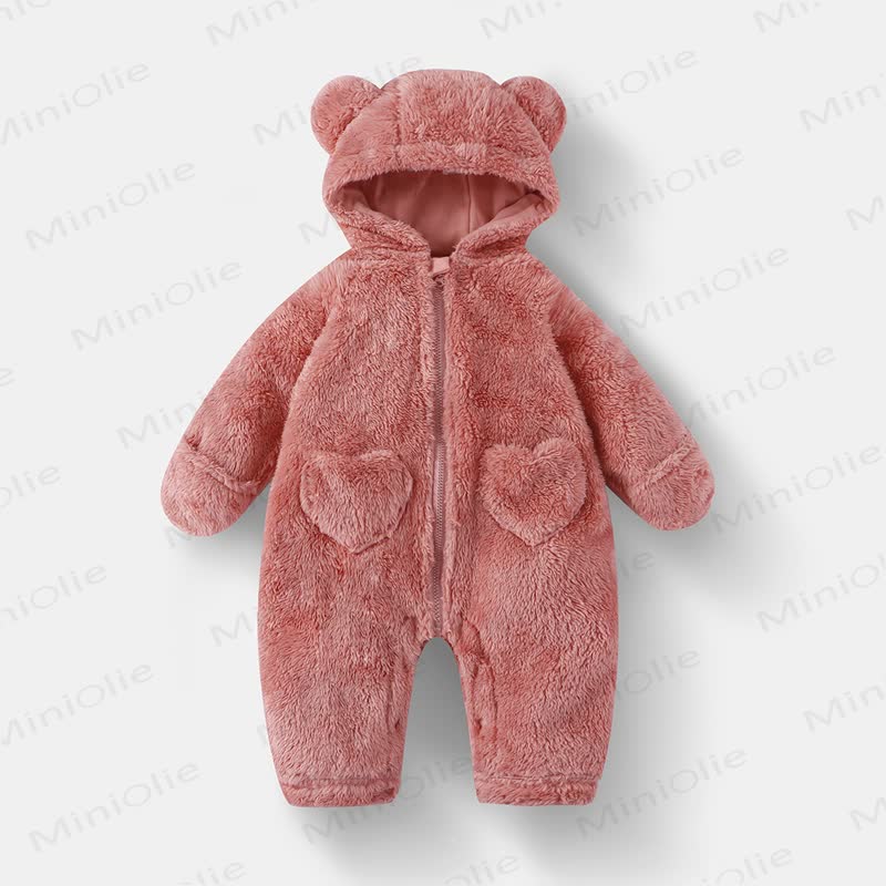 Baby Bear Hooded Fleece Romper - Pink - 12-18M - image 2