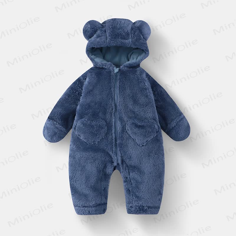  Baby Bear Hooded Fleece Romper - Blue - 12-18M - image 5