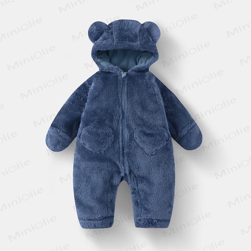 Baby Bear Hooded Fleece Romper - Blue - 12-18M - image 3