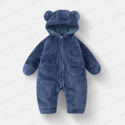  Baby Bear Hooded Fleece Romper - Blue - 12-18M - image 3