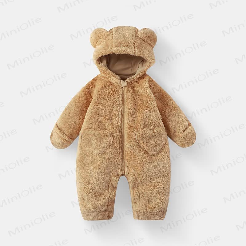  Baby Bear Hooded Fleece Romper - Yellow - 12-18M - image 5