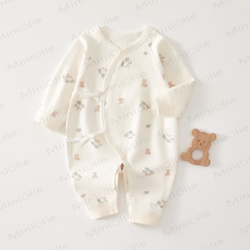 Baby Bear Leaves Kimono Romper - Beige - 3-6M - image 1