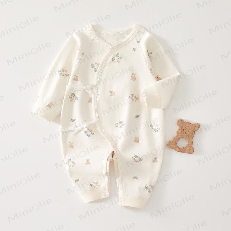 Baby Bear Leaves Kimono Romper - Beige - 3-6M - image 1