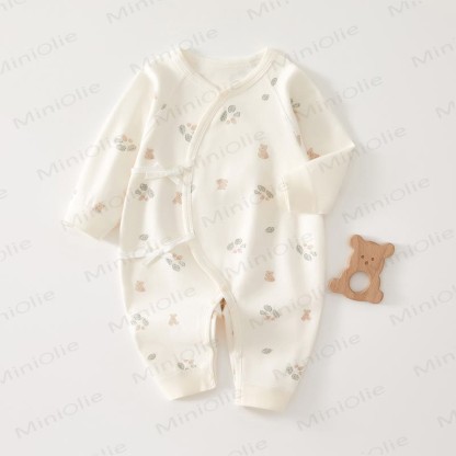Baby Bear Leaves Kimono Romper - Beige - 3-6M - image 1