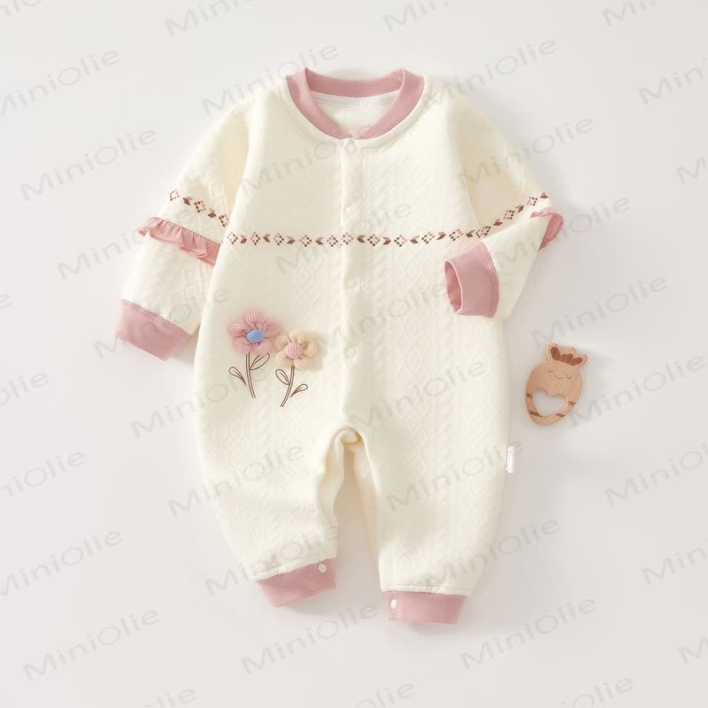  Baby Flower Flutter Sleeves Pink Romper - Flower - 12-18M - image 4