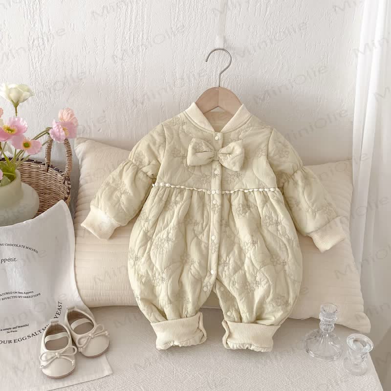 Baby Girl's Quilted Warm Cute Romper - Apricot - 18-24M - image 1