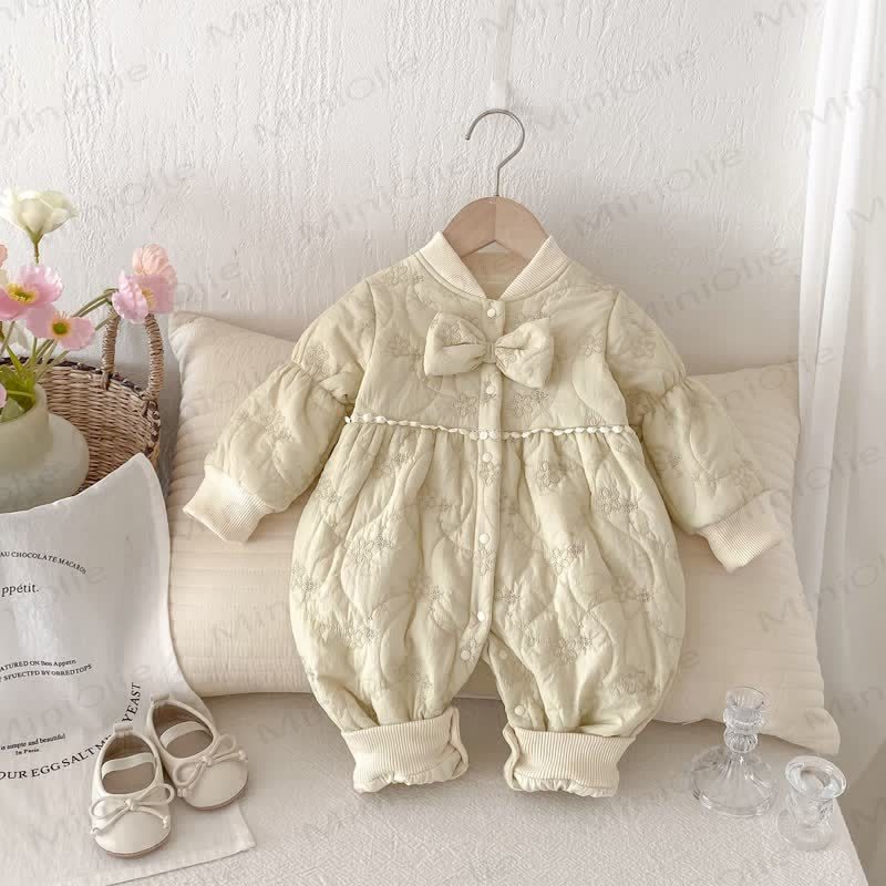 Baby Girl's Quilted Warm Cute Romper - Apricot - 18-24M - image 1