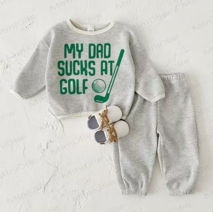 MY DAD SUCKS AT GOLF Baby Waffle Sweatshirt 2-piece Light Grey Set - Light Gray - 2-3T - image 1