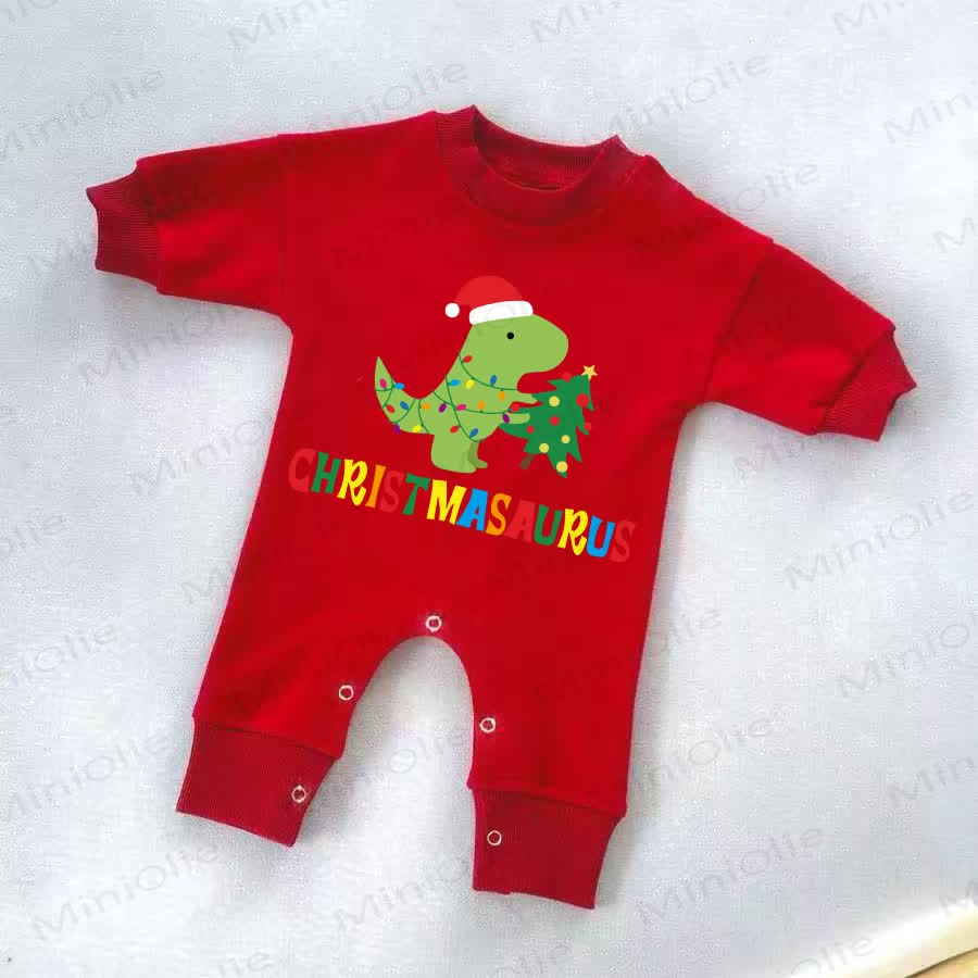 CHRISTMASAURUS Baby Dinosaur Red Romper - Red - 2-3T - image 1