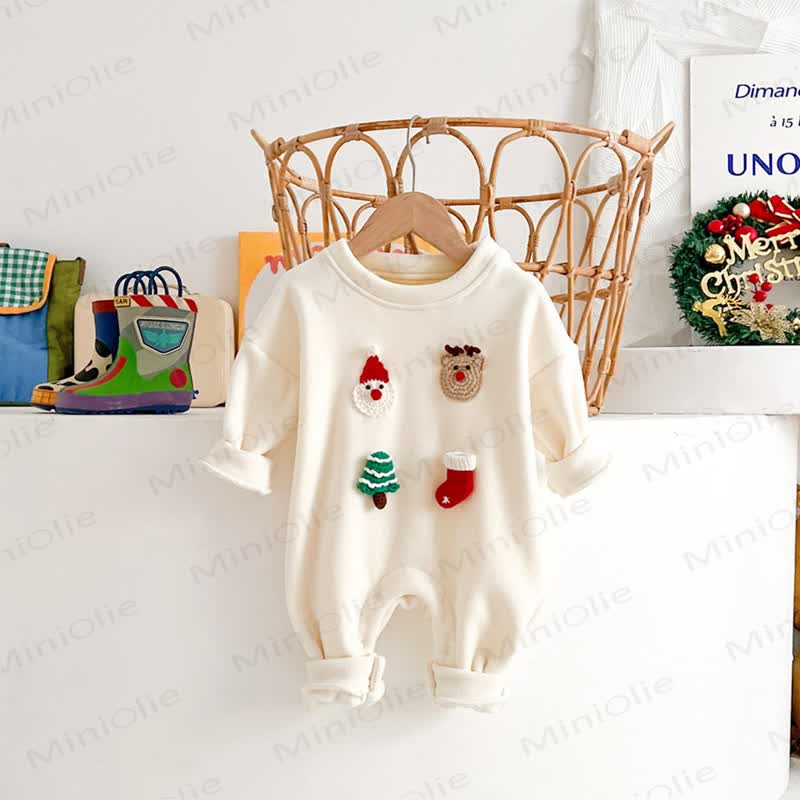 Baby Christmas Fleece Lined Romper - Beige - 18-24M - image 2