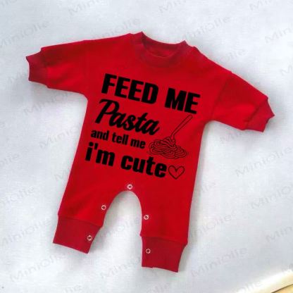 FEED ME PASTA AND TELL ME I'M CUTE Baby Red Romper - Red - 2-3T - image 1