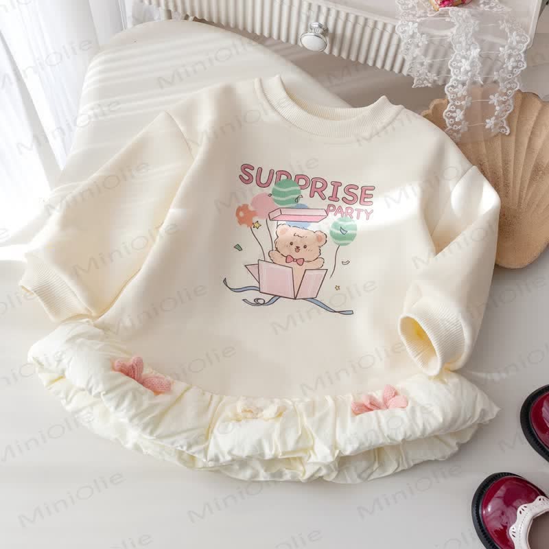 SURPRISE PARTY Toddler Girl Bow Bear Fleece Lined Bud Skirt - Beige - 5-7T - image 1