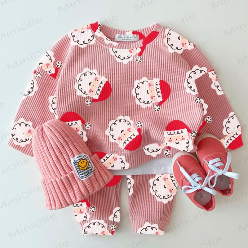 Baby Waffle Christmas Santa Claus Sweatshirt 2-piece Set - Pink - 18-24M - image 1