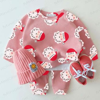 Baby Waffle Christmas Santa Claus Sweatshirt 2-piece Set - Pink - 18-24M - image 1