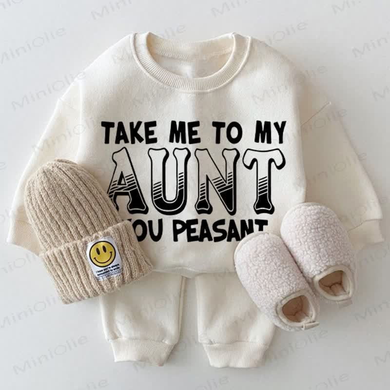 TAKE ME TO MY AUNT YOU PEASANT Baby White Sweatshirt 2-piece Set - White - 2-3T - image 1