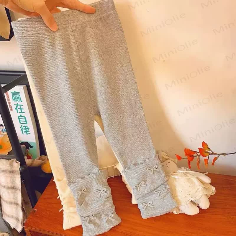 Baby Toddler Girl Bow Ruffled  Leggings - Light Grey - 5-7T - image 2