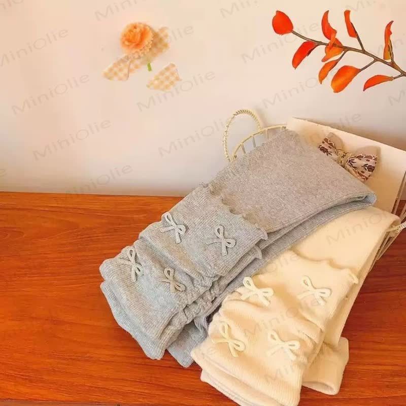 Baby Toddler Girl Bow Ruffled  Leggings - Beige - 5-7T - image 1