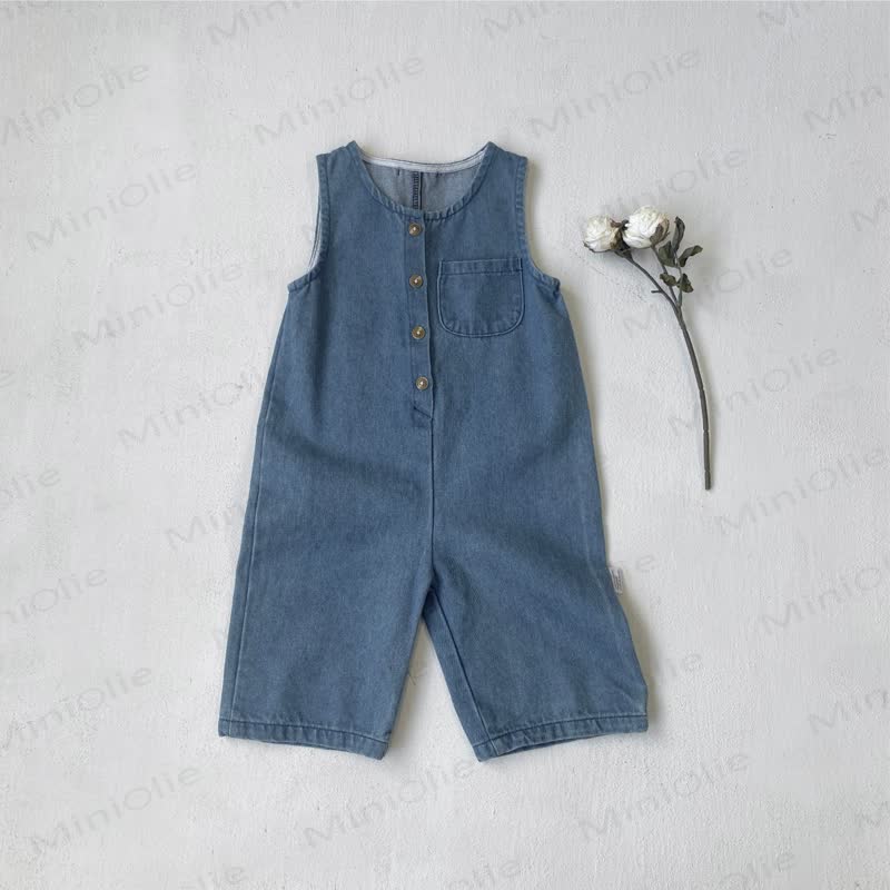 Baby Denim Solid Color Blue Overalls - image 3