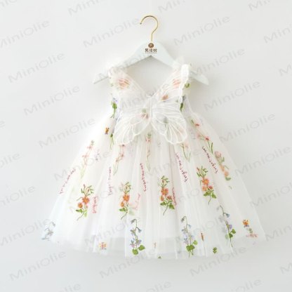 Baby Toddler Girl Butterfly Flower Mesh Dress - White - 8Y - image 6